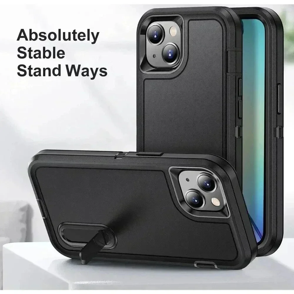 Rugged Kickstand Case for iPhone 15 6.1” Heavy Duty Shockproof Drop-Proof Black‎